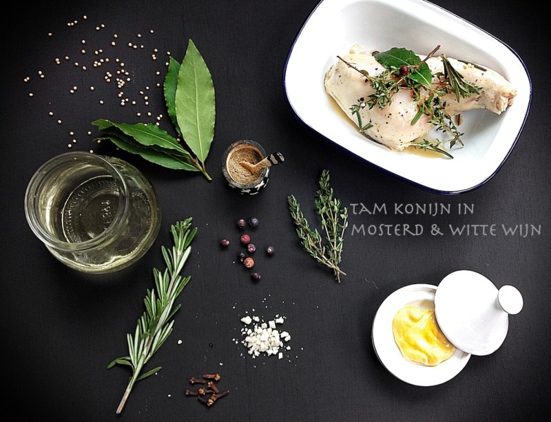 Konijn mosterd witte wijn saus